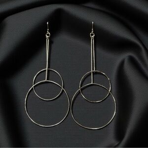 Elegant Double Silver Dangle Hoop Earrings
